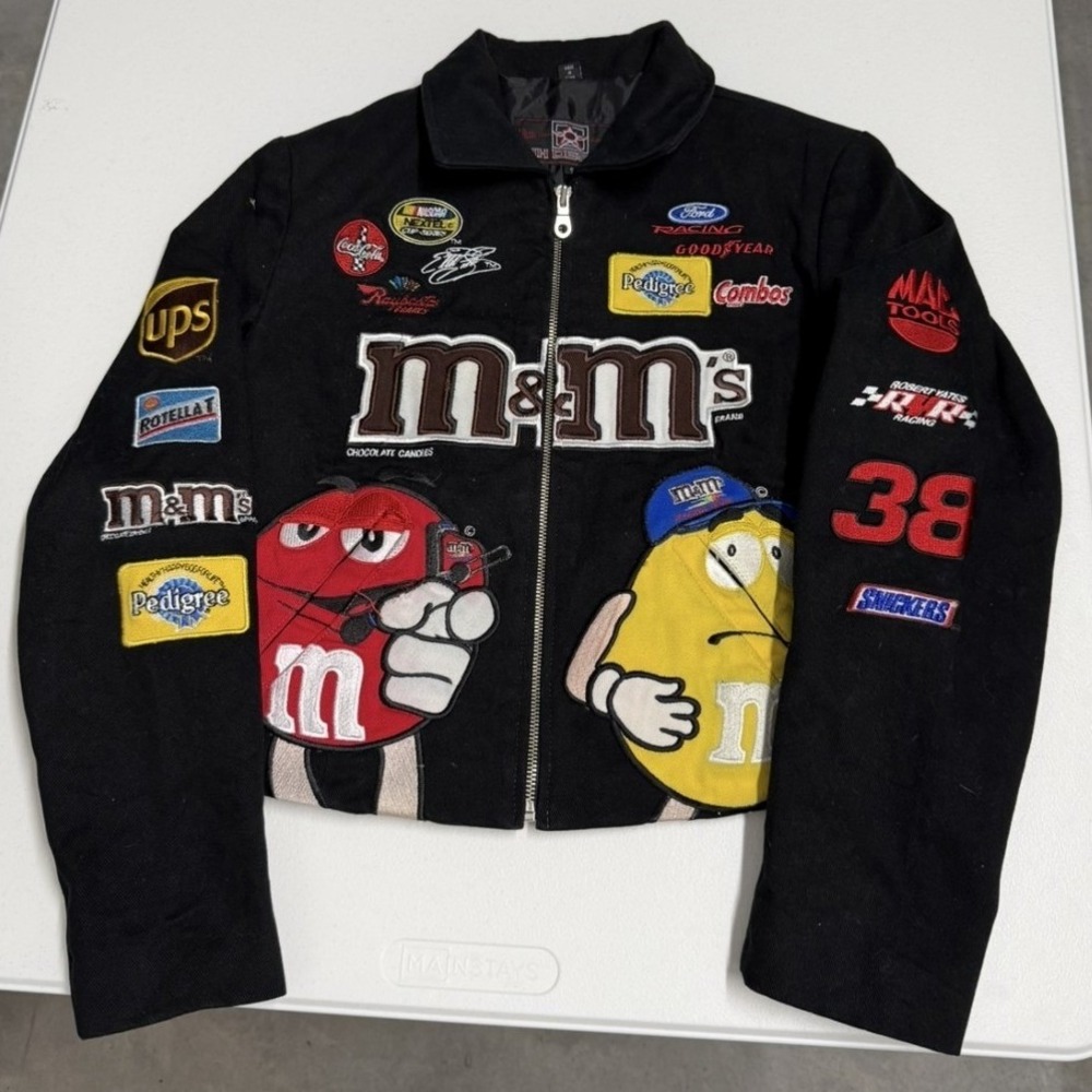 JH Design M&Ms NASCAR Racing Jacket womans cropped Cotton Twill Embroidered